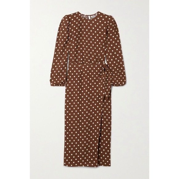 Reformation Reza Wrap Effect Polka Dot Crepe Midi Dress Size 10 - Picture 3 of 14